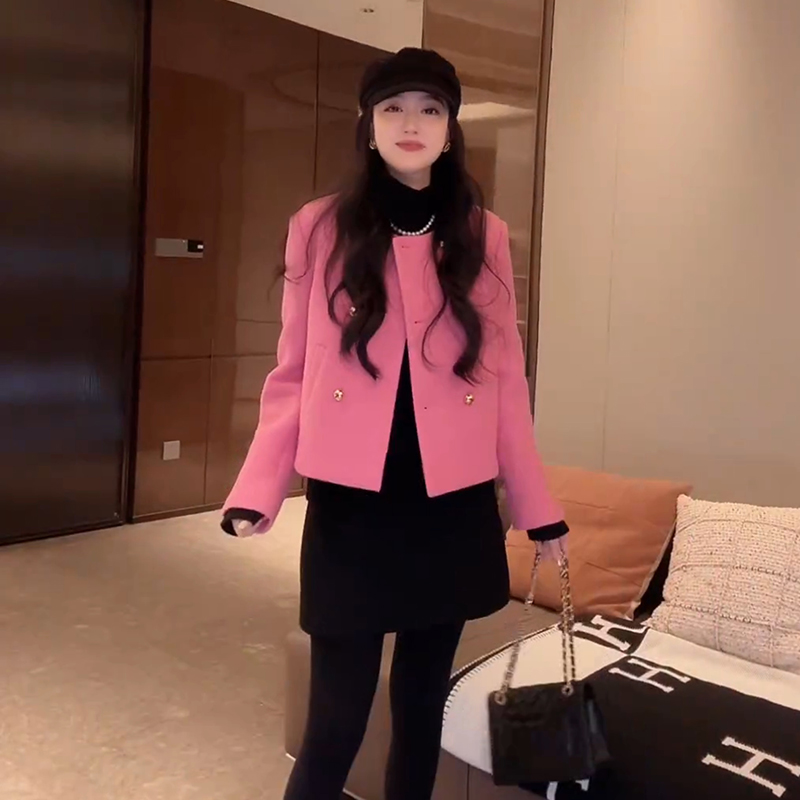 金色双排扣小香风呢外套