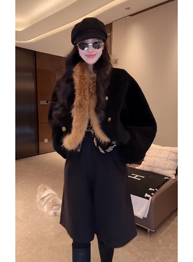 大李plus“金色貉子毛蝙蝠袖全羊毛外套”加厚羊羔毛外套D5CH5476