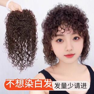 中老年头顶卷补发片哑光高温丝假发女蓬松卷可扎马尾增发遮盖白发