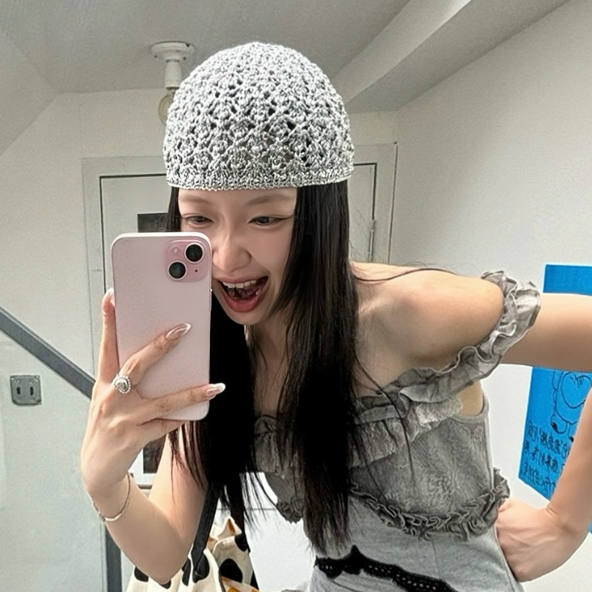 夏季手工编织镂空网帽女日系时髦复古百搭包头帽显脸小针织套头帽
