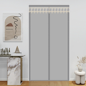 中式 加厚布艺自粘家用卧室免打孔门帘防尘防走冷空调帘遮光遮隐私