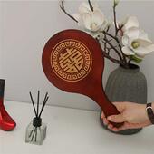 手拿喜字结婚镜子陪嫁镜子新娘嫁妆中国风红色化妆镜婚礼婚庆用品