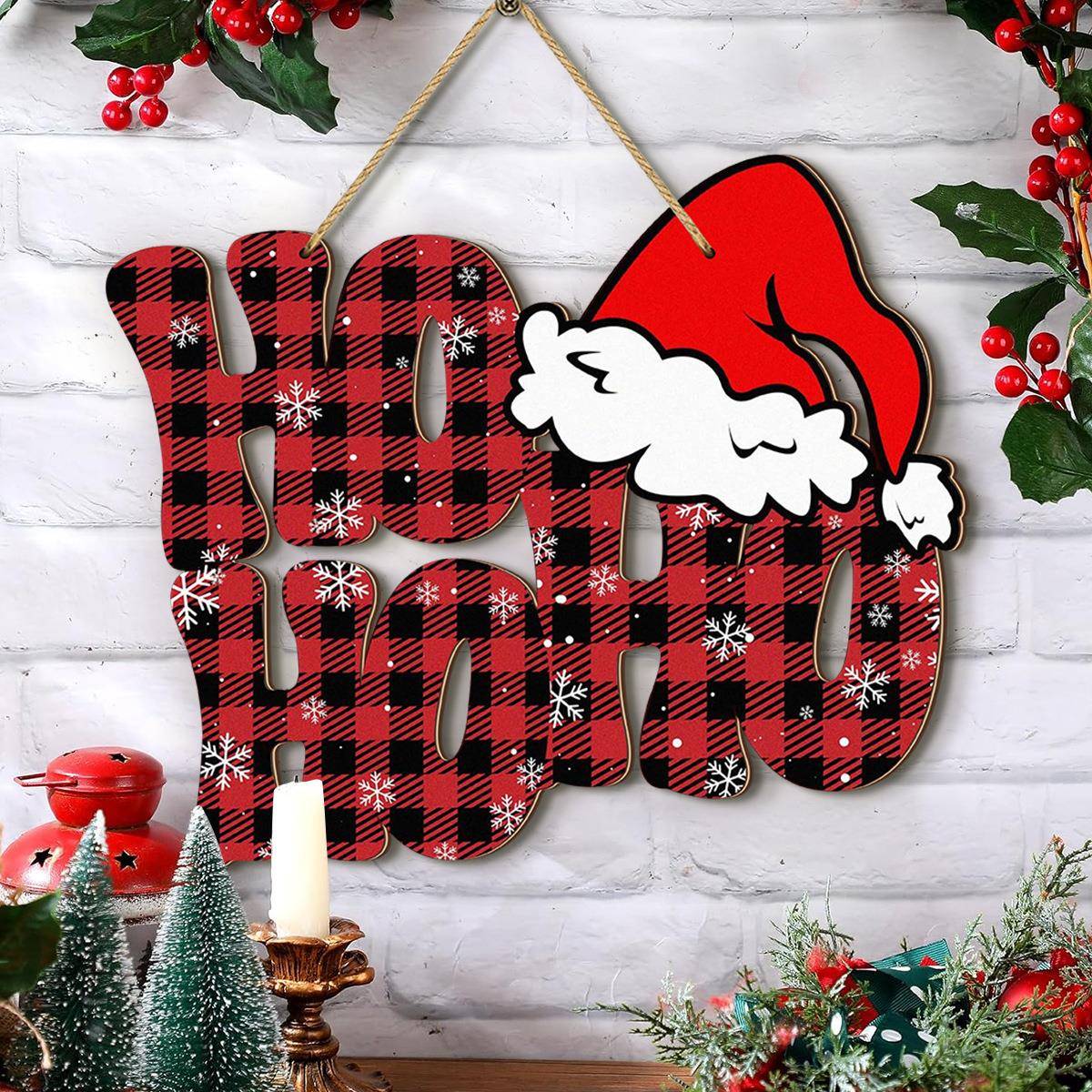 跨境temu新款家居装饰圣诞节hohoho木质创意装饰牌