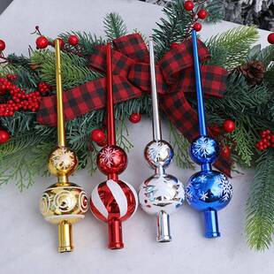 新款葫芦树顶星塑料电镀彩绘圣诞树顶部装饰圣诞球工艺品尖形装饰