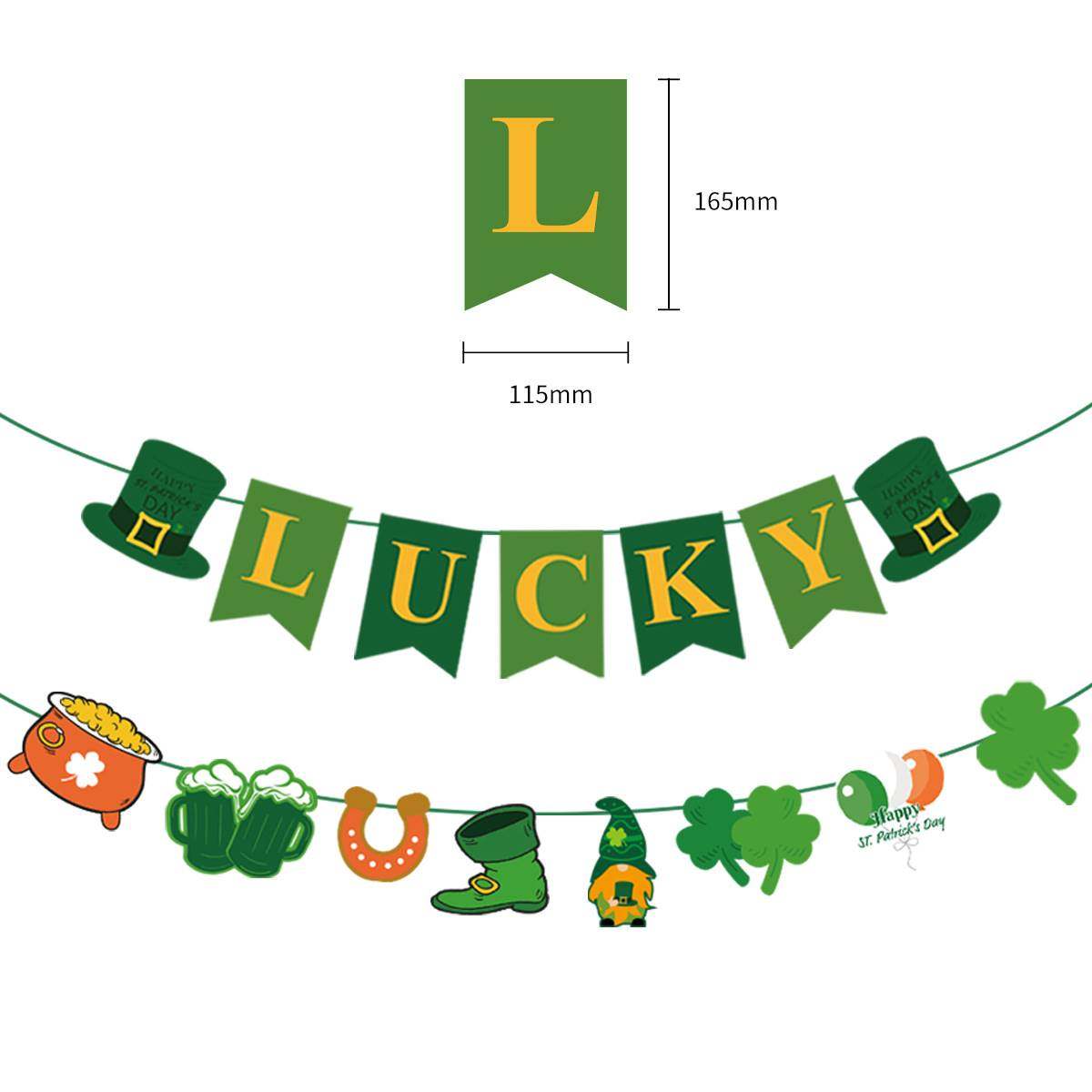 新款圣帕特里克节拉旗 爱尔兰节主题派对装饰拉花三叶草lucky拉旗