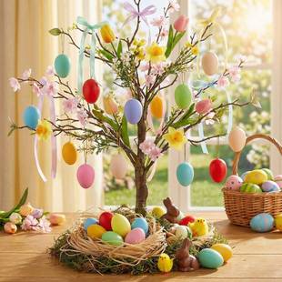 跨境热销新款复活节20pcs手工装饰儿童塑料鸡蛋壳玩具仿真装饰品