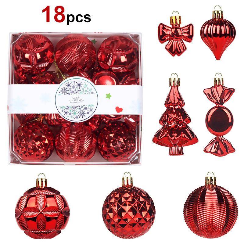 跨境temu新品圣诞球18pcs异形纸盒3-6cm套装圣诞装饰品电镀球挂件