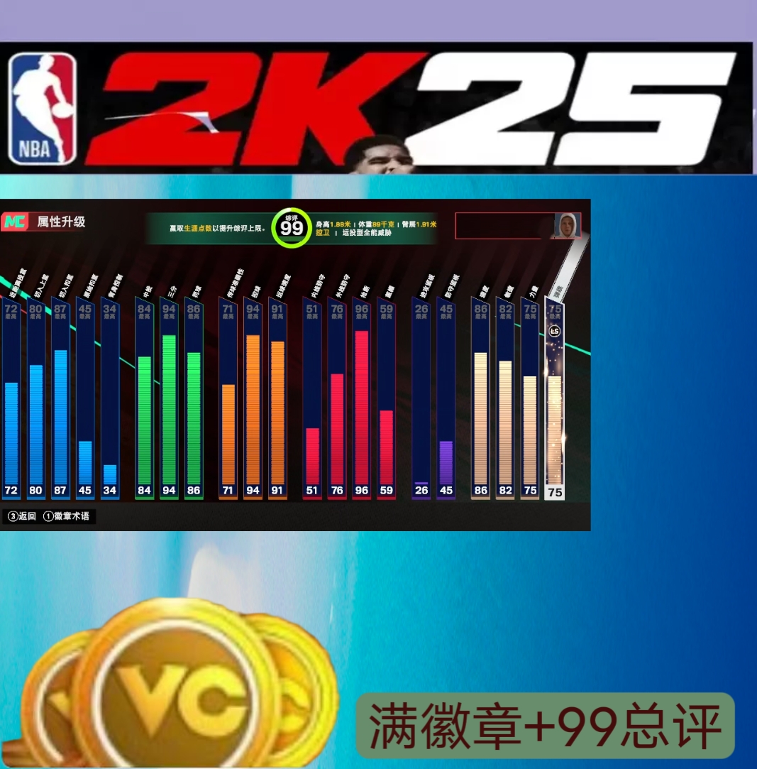 STEAM NBA2K25VC 99总评/手打安全0风险/ 绿色手打