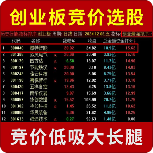 创业主板竞价低吸排序猎手抓涨停指标 竞价大长腿量化 通达信指标