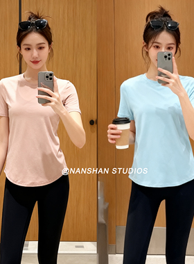 瑜伽服Love女士圆领T恤短袖舒适健身休闲简约棉氨面料纯色柔软