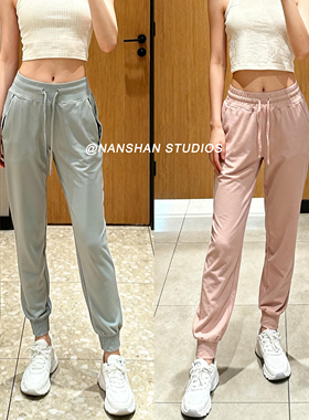 春秋新款瑜伽服女士抽绳弹力高腰束脚慢跑裤女士运动健身休闲长裤