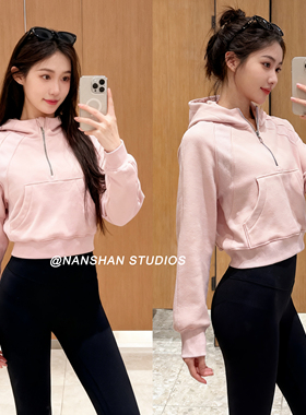 秋冬外套短款套头半拉链连帽加绒加厚上衣scub*a运动卫衣加厚保暖