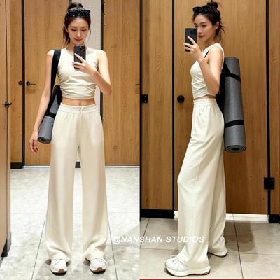 推荐~螺纹神裤softstreme显瘦瑜伽运动高腰宽松直筒阔腿长裤女