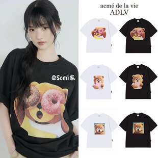 somi家 韩国直邮adlv可爱卡通甜甜圈皇冠小熊印花短袖T恤26ss