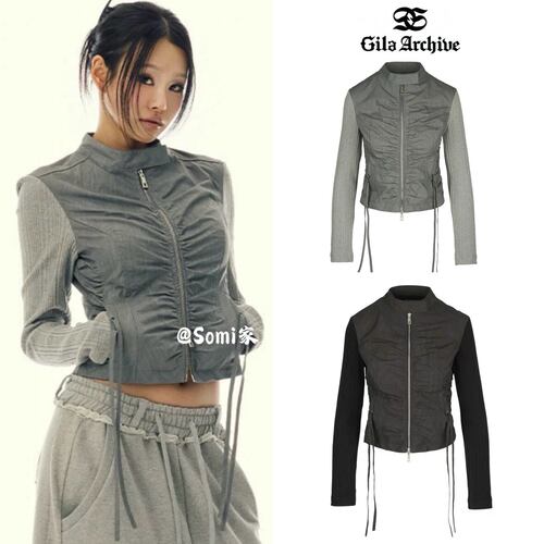 somi家 韩国直邮gila archive拼接高领褶皱辣妹拉链外套 26ss