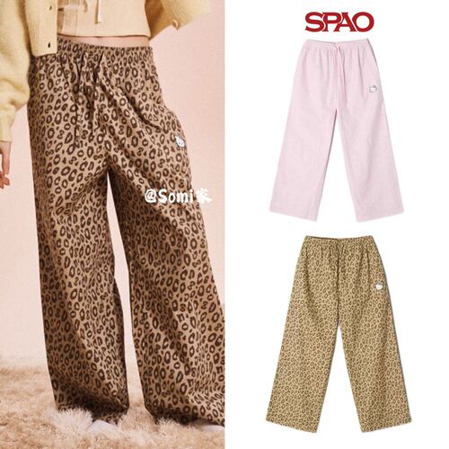 somi家 韩国直邮spao x hello kitty豹纹甜酷抽绳居家睡裤 ins风