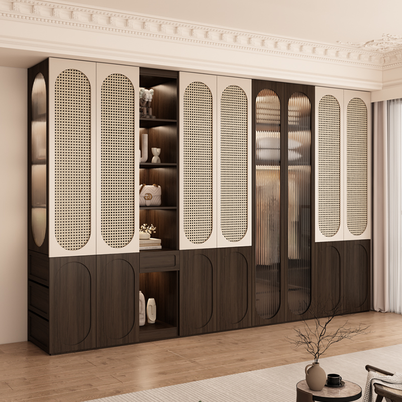 复古中古风实木大衣柜家用卧室2024新款enf欧松板美式四五六门柜