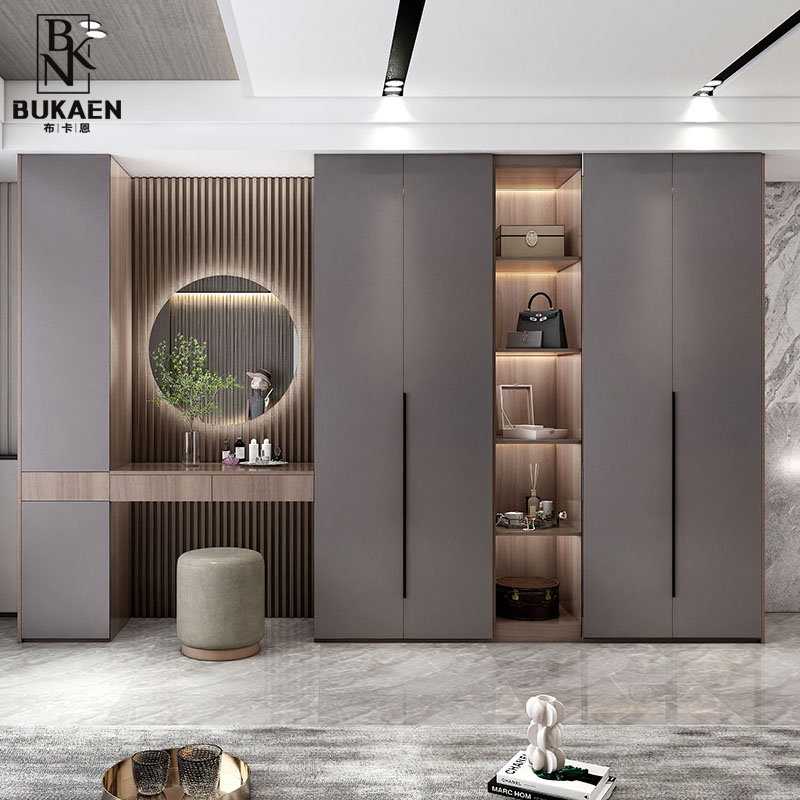 2024爆款网红衣柜梳妆台一体实木意式极简玻璃门到顶衣帽间柜子