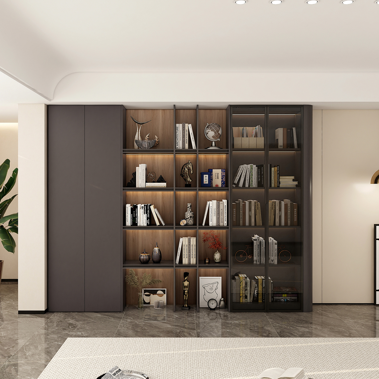 实木轻奢靠墙书柜书架一体