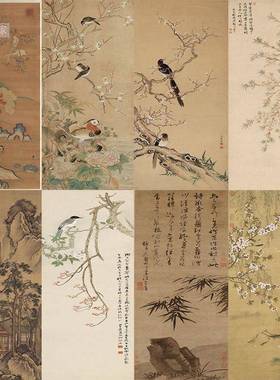 新中式宋式美学画古竖版玄YSI关中鸟古风茶花室背景墙墙布壁画壁