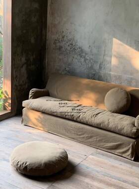 北欧侘寂风格日式覆古亚布艺单人双人32165三家人客麻位沙发全拆