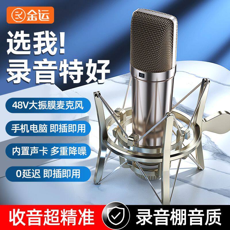 金运高档大振膜电容麦克风48V录音棚专用网红主播播音唱歌K歌话筒