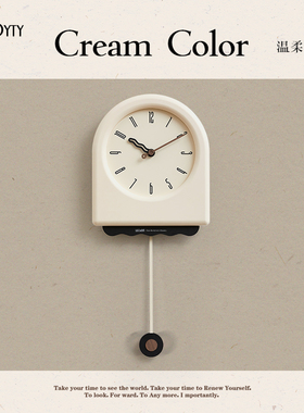 TEBO家居免打孔法式奶油风钟表挂钟客厅现代简约轻奢大气装饰挂墙