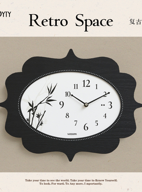 TEBO家居免打孔新中式挂客厅家用艺术创意钟表现代简约时钟装饰墙