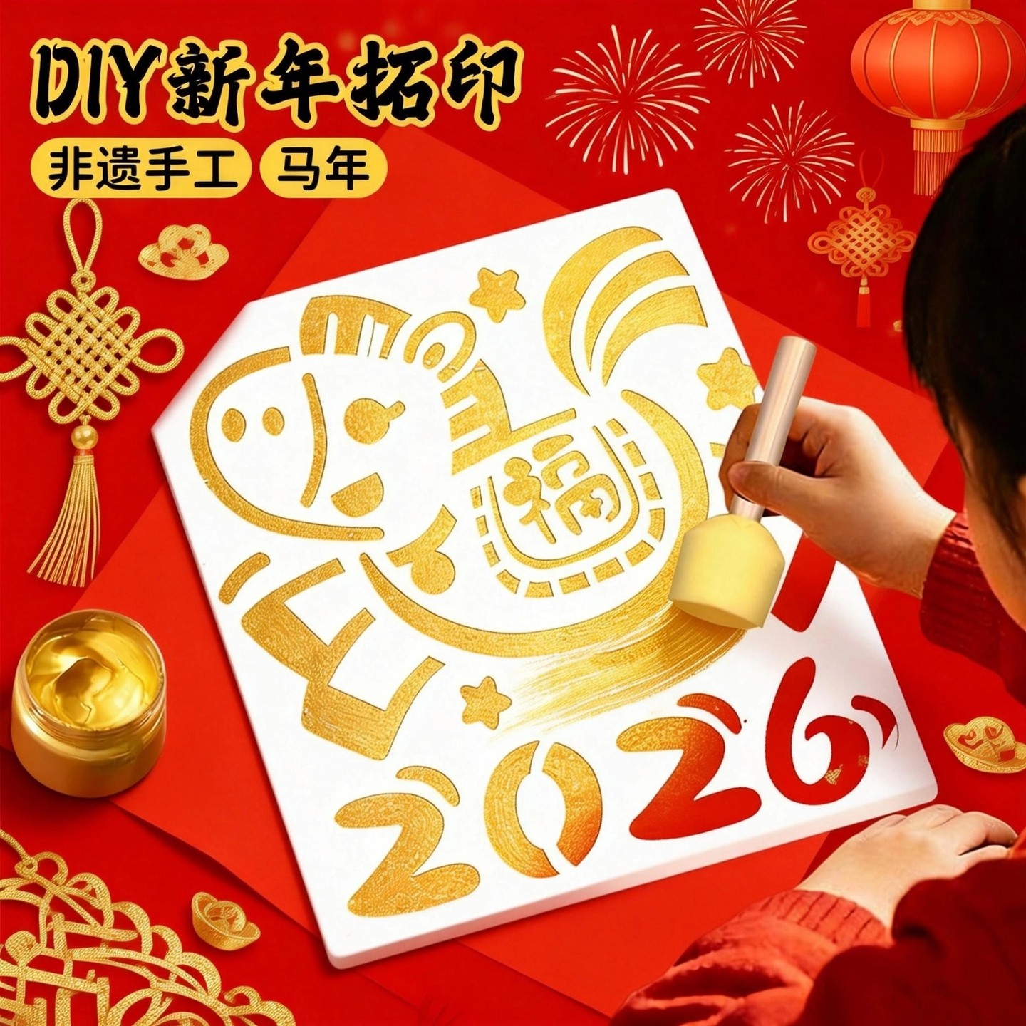 2026马年福字拓印材料包幼儿园元旦儿童手工diy拓印模板工具新年,玩具/童车/益智/积木/模型,手工制作工具/彩纸/配件,淘宝优惠券,粉丝福利购,淘宝优惠卷