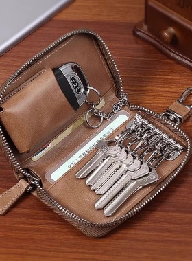 MOONLIGHT MORIA男士钥匙包双排扣真皮质感新款腰挂拉链锁匙包