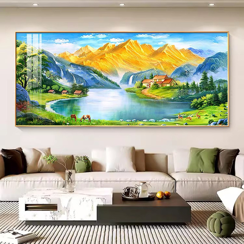 钻石画全贴满钻客厅简约风景日照金山粘贴钻画十字绣钻石绣聚宝盆