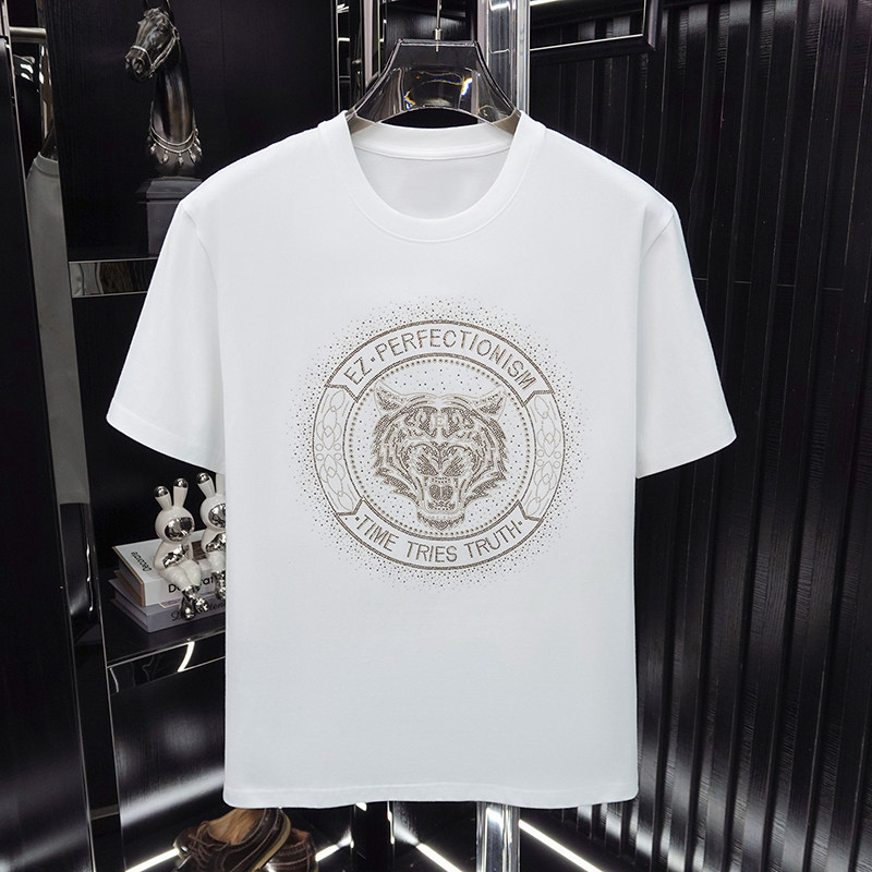 2026新品夏潮牌虎头烫钻短袖T恤男圆领修身半袖潮纯棉印花体恤衫,男装,T恤,淘宝优惠券,粉丝福利购,淘宝优惠卷