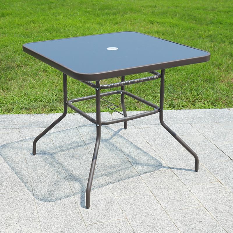 室外桌子防雨钢化玻璃阳台圆方形咖啡厅小茶几商用套装休闲铁艺桌