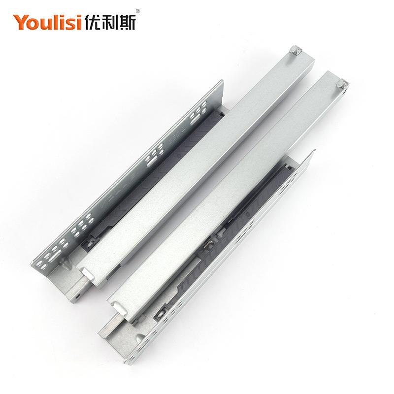 L6Y 橱柜衣柜隐藏滑轨抽屉开合三节托底缓冲导轨家具五金轨道带