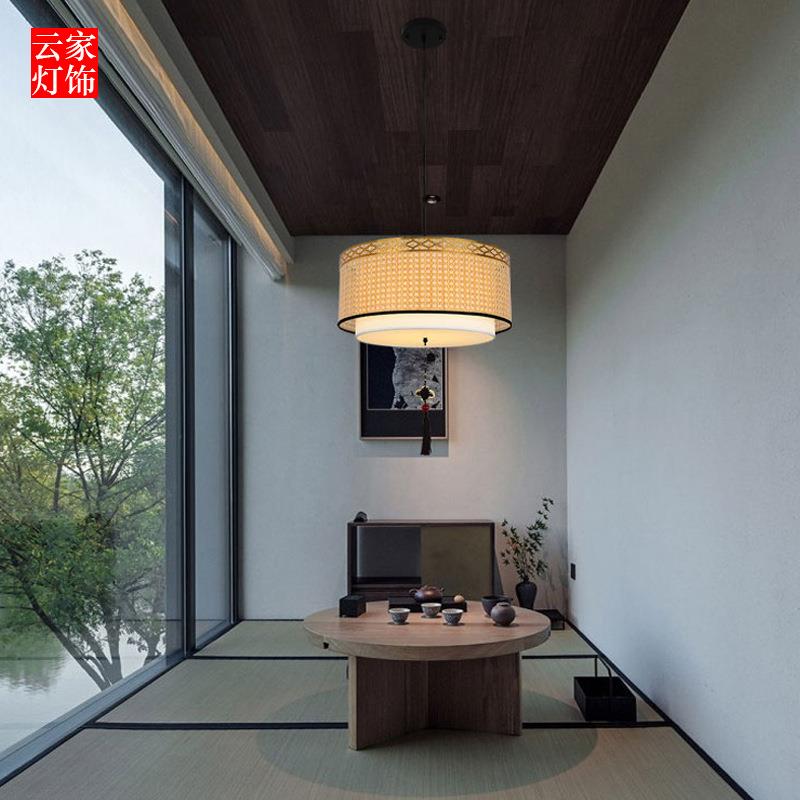 新中式布艺吊灯玄关禅意茶室店铺装饰门前走廊过道复古温馨轻奢简