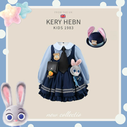 KeryHebn女童春夏朱迪兔子警官cos服儿童洛丽塔短袖学院风连衣裙