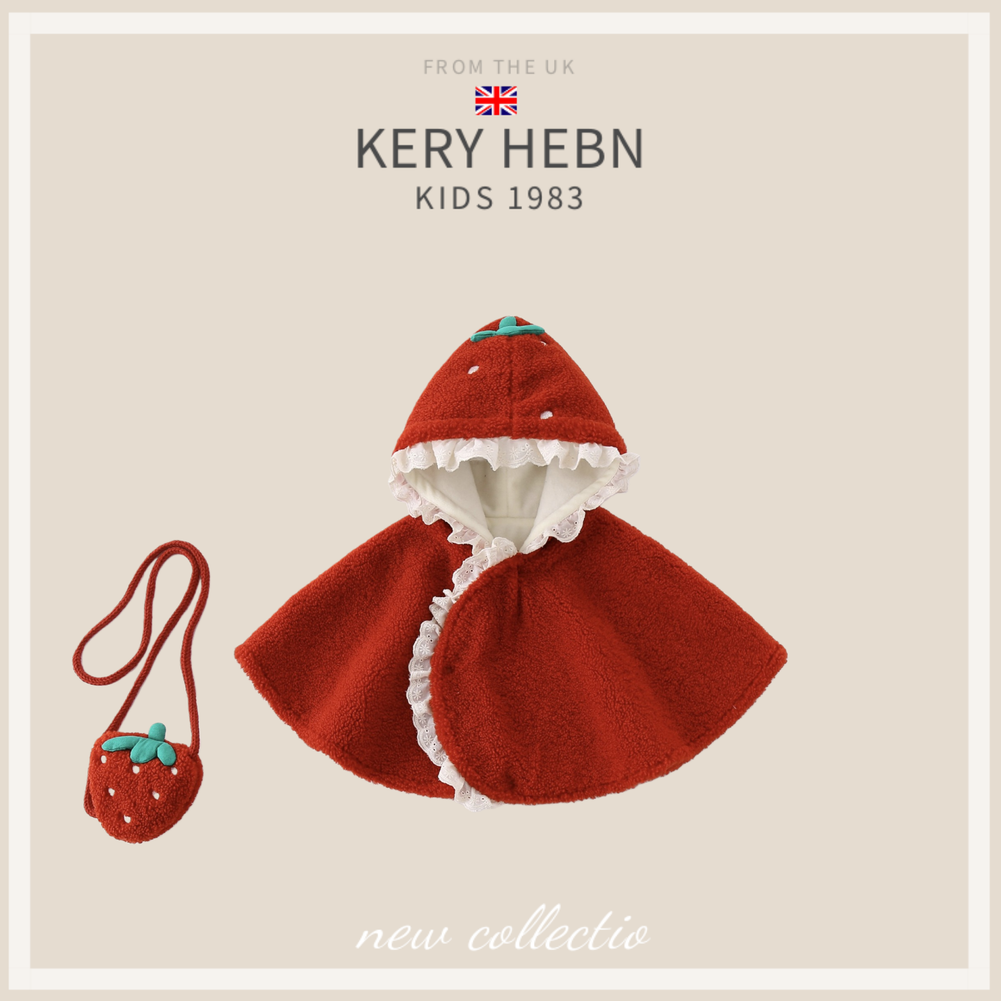 KeryHebn婴儿斗篷秋冬女宝宝可爱披风加绒防风保暖儿童圣诞披肩