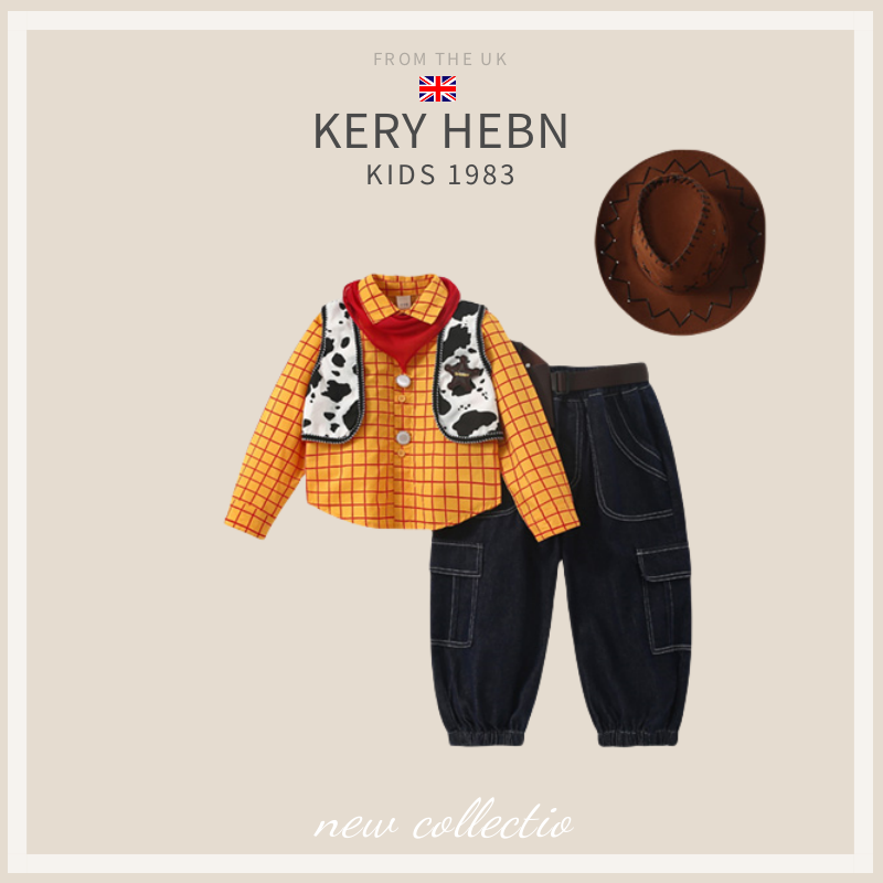 KeryHebn春秋款男童牛仔卡通胡迪玩具总动员长裤套装万圣节cos服