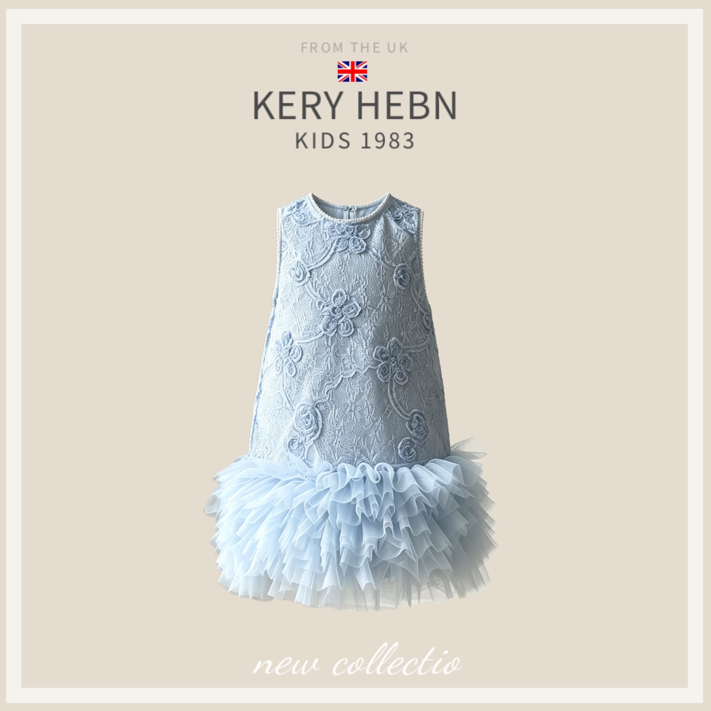 KeryHebn女童夏季蓝色连衣裙儿童甜美网纱裙大蝴蝶结礼服背心裙