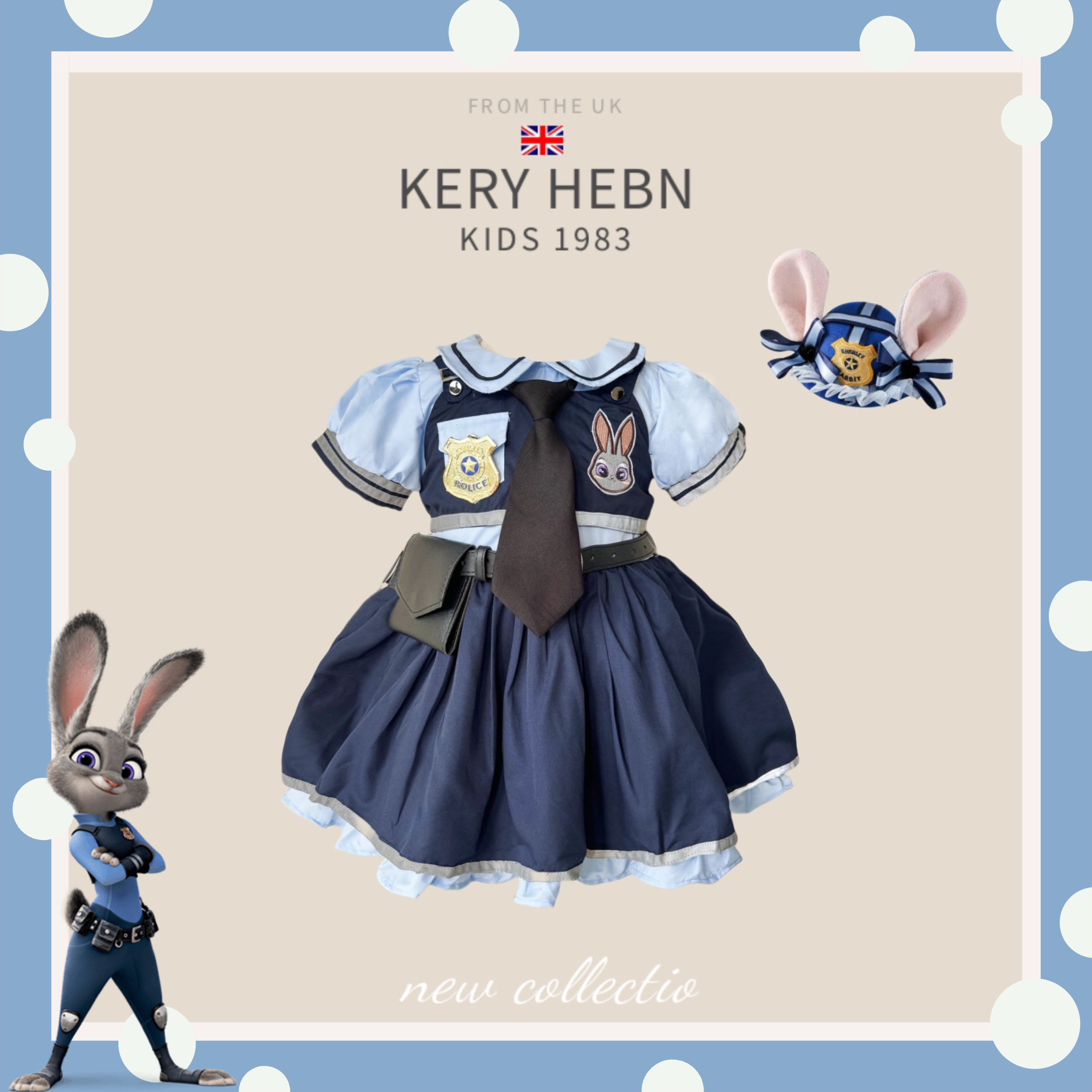 KeryHebn女童兔子警官衣服儿童夏季cos服连衣裙疯狂动物城朱迪裙