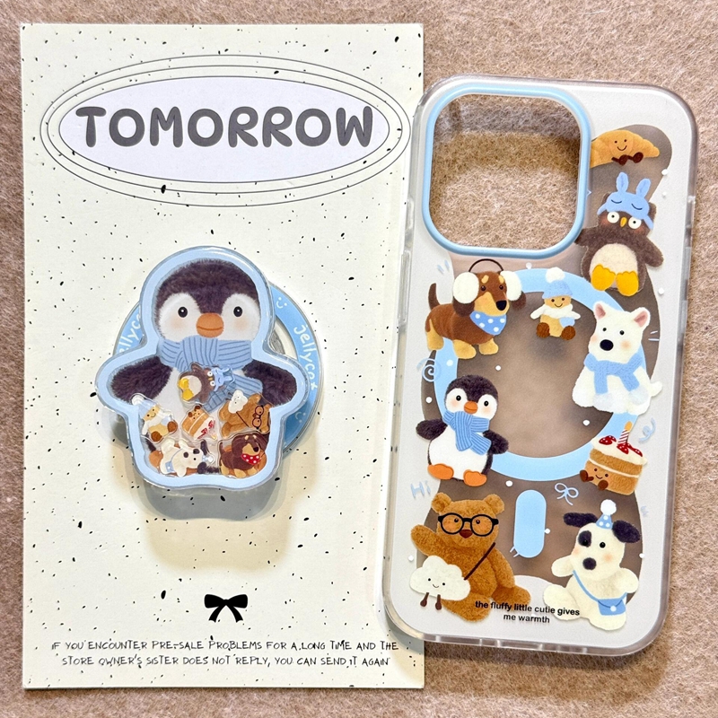 可爱jellycat围巾企鹅磁吸支架适用iiPhone16promax手机壳15promax新款14卡通趣味13小众少女16p高级感防摔套