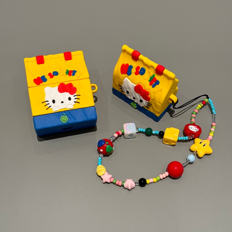 趣味卡通黄蓝拼接hellokitty打包袋适用苹果airpods4无线蓝牙耳机套airpods3个性创意1/2代硅胶PodsPro耳机壳