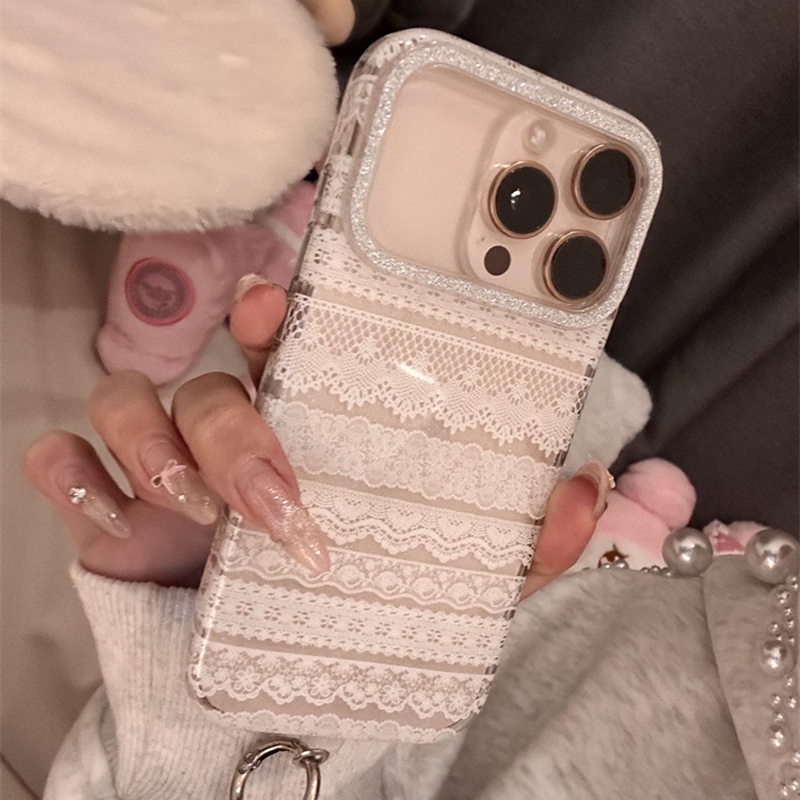 韩系ins小众细闪蕾丝适用苹果17promax新款iPhone16promax手机壳15p少女心14简约高级13个性创意17透明保护套