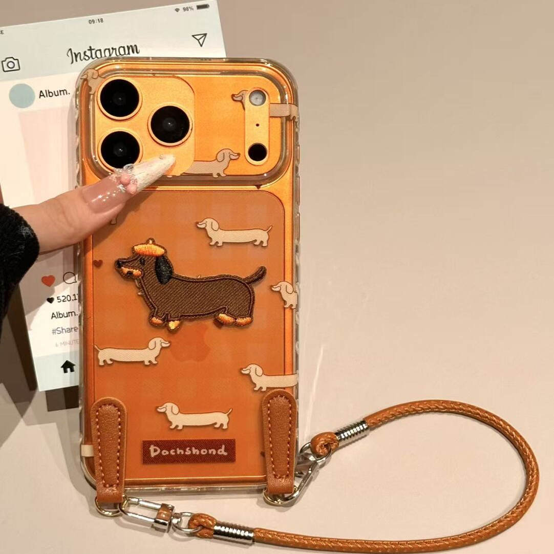 卡通可爱线条长腊肠狗适用苹果17promax新款iPhone16promax手机壳14Pro全包17创意15pm不撞款17Pro防摔保护套
