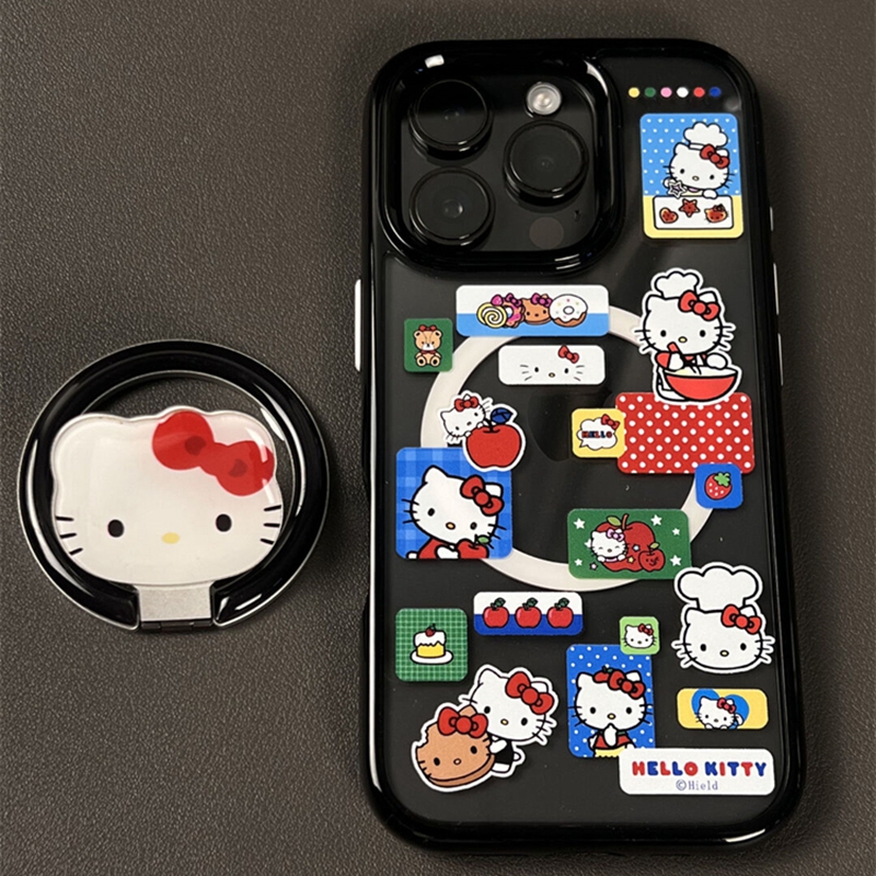 ins风卡通可爱苹果厨师kitty磁吸折叠支架适用iPhone16Promax苹果新款15promax手机壳14小众少女13透明保护套