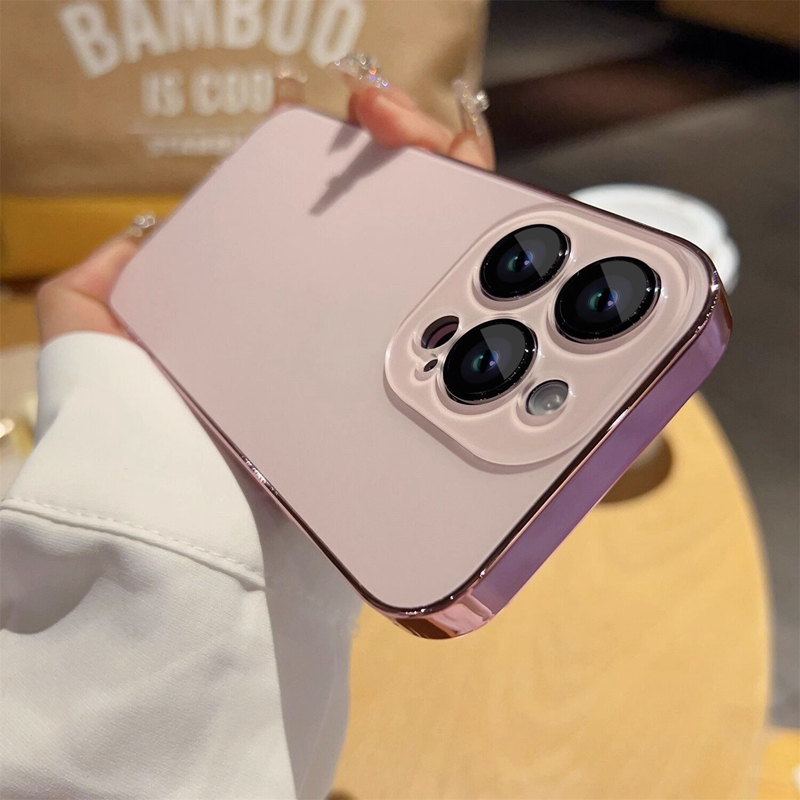 ins高级冰粉色裸机质感直边苹果16ProMax手机壳iPhone13新款14pro防指纹16简约12情侣15Promax全包15pro防摔