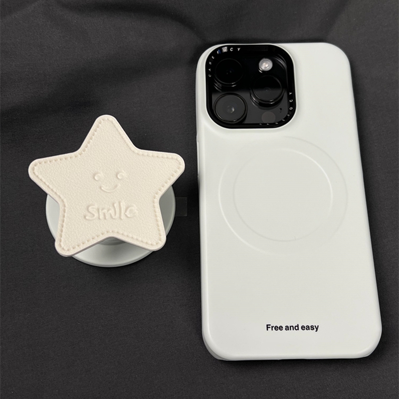 简约高级白底英文星星磁吸支架适用苹果17promax新款iPhone16promax手机壳14小众少女13个性卡通16情侣防摔套