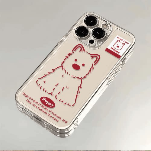 ins可爱红线条西高地狗狗苹果13手机壳iPhone17romax新款14Promax卡通12少女16小众创意16pro透明硅胶防摔套