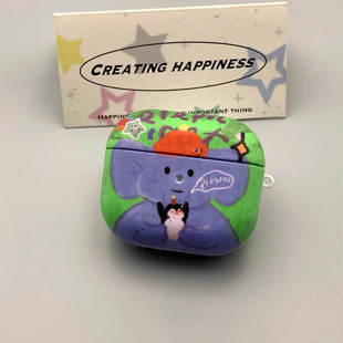 油画jellycat卡通小象AirPods1/2耳机套AirPodspro二代无线蓝牙耳机AirPods4代降噪版耳机套AirPods3代耳机盒