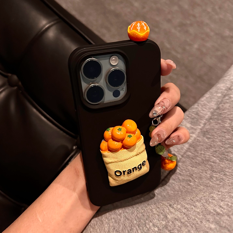个性创意立体橘子挂件适用iPhone16promax手机壳15promax新款潮流14pm小众13超火女款15高级16全包防摔保护套